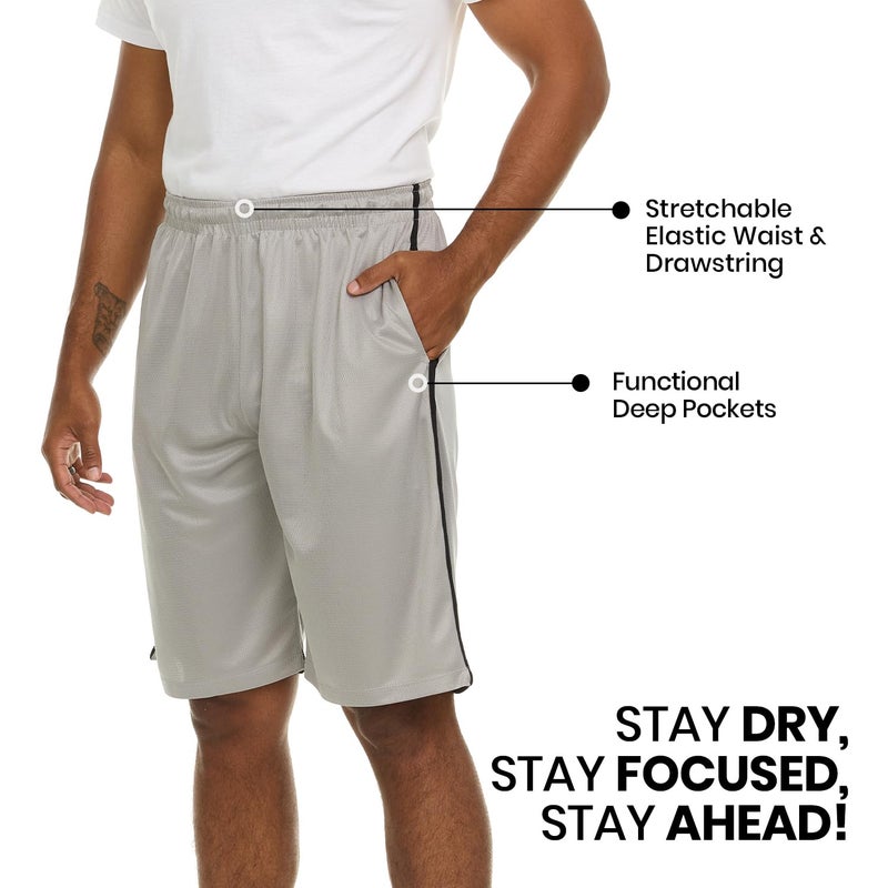 Essential Elements 4 Pack: Men's Dry-Fit Sweat Resistant Active Athletic Performance Shorts - Image 2